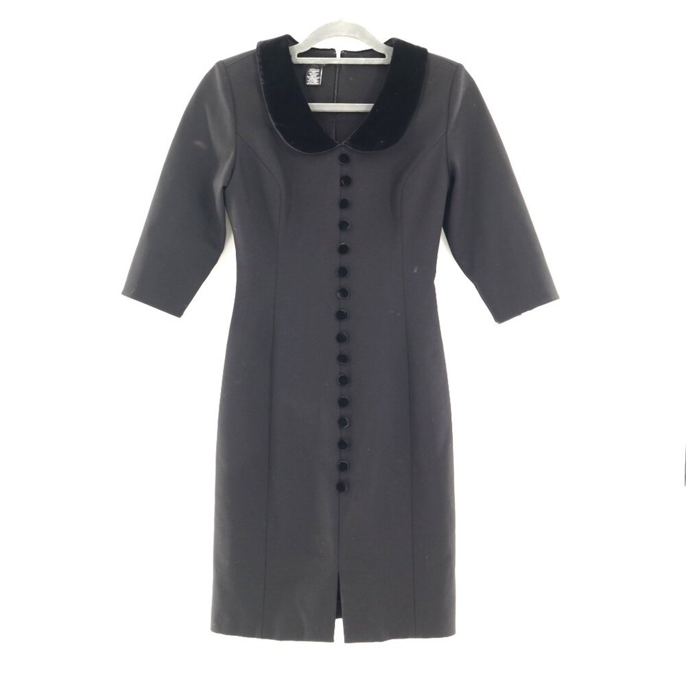 J. Peterman Velvet Dress Womens 0 Black Retro Coquette LBD Vintage‎ Style 60's